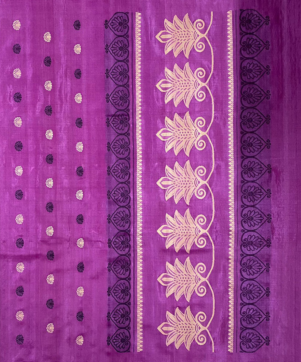 Rani pink handwoven extra weft tussar silk saree