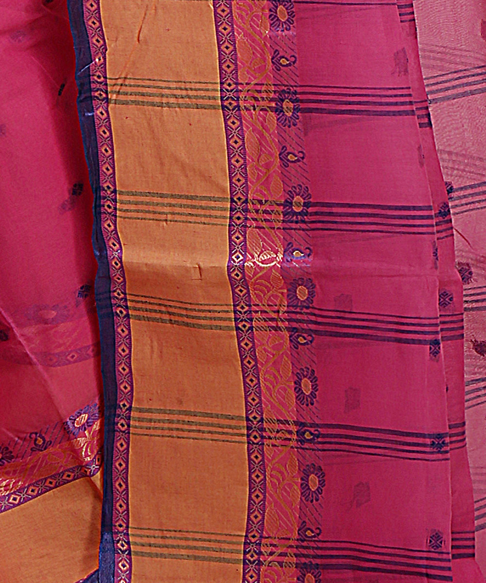 Pink beige handwoven tangail tant cotton bengal saree