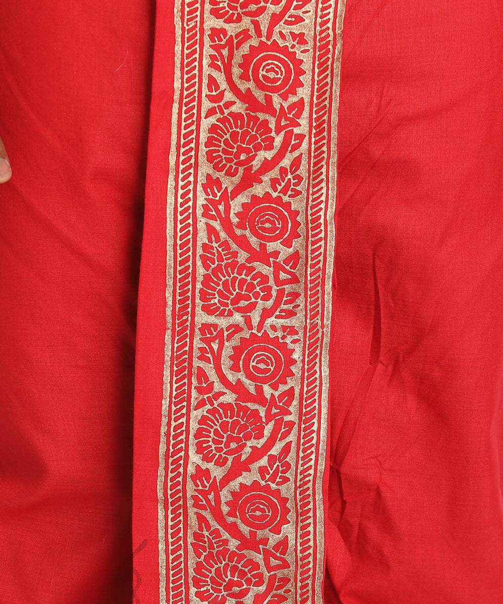 Red cotton floral pattern ready to wear stitched handblock print dhoti