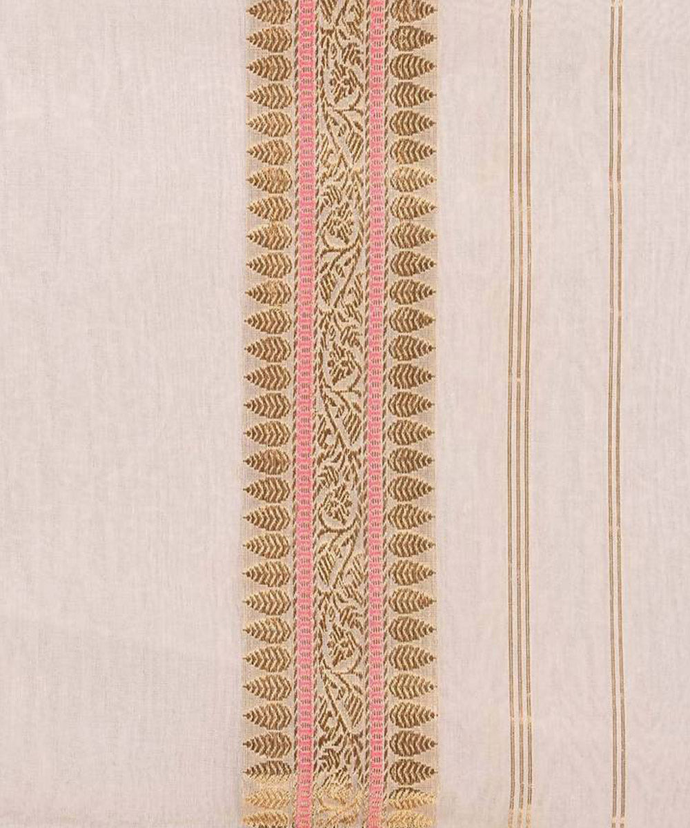 Cream handwoven pure banarasi saree in kora silk with kadua zari (gold & silver) buttis - kiara crafts