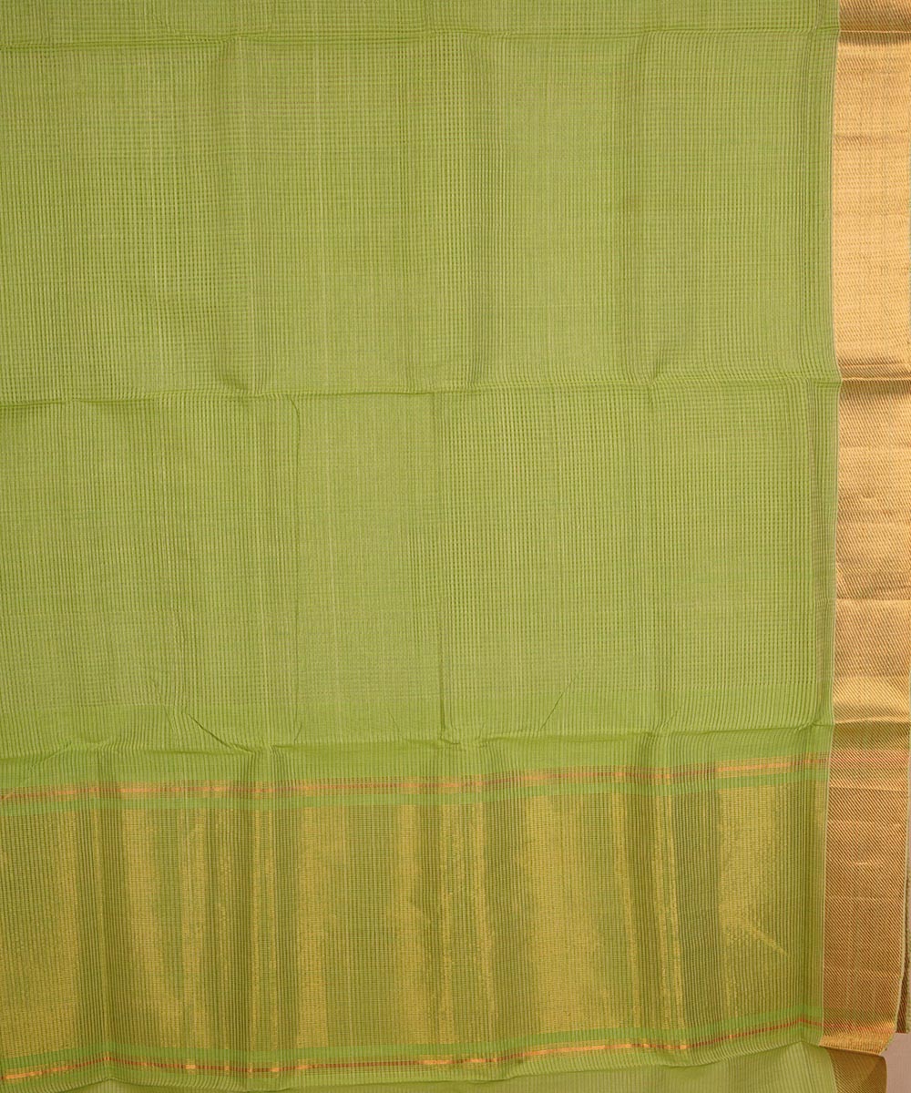Light green gold big border cotton handwoven mangalagiri saree