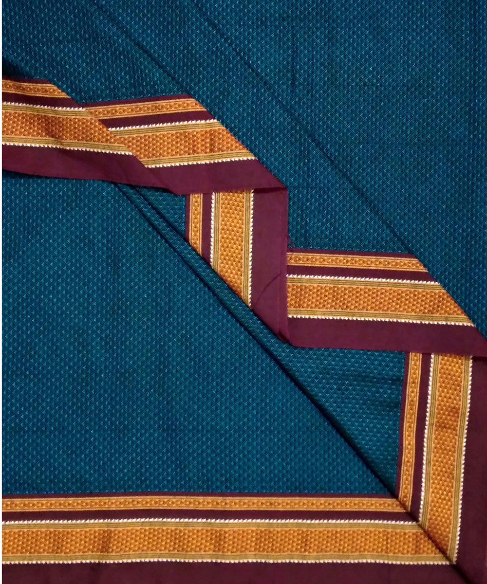 Blue handwoven cotton art silk khun fabric