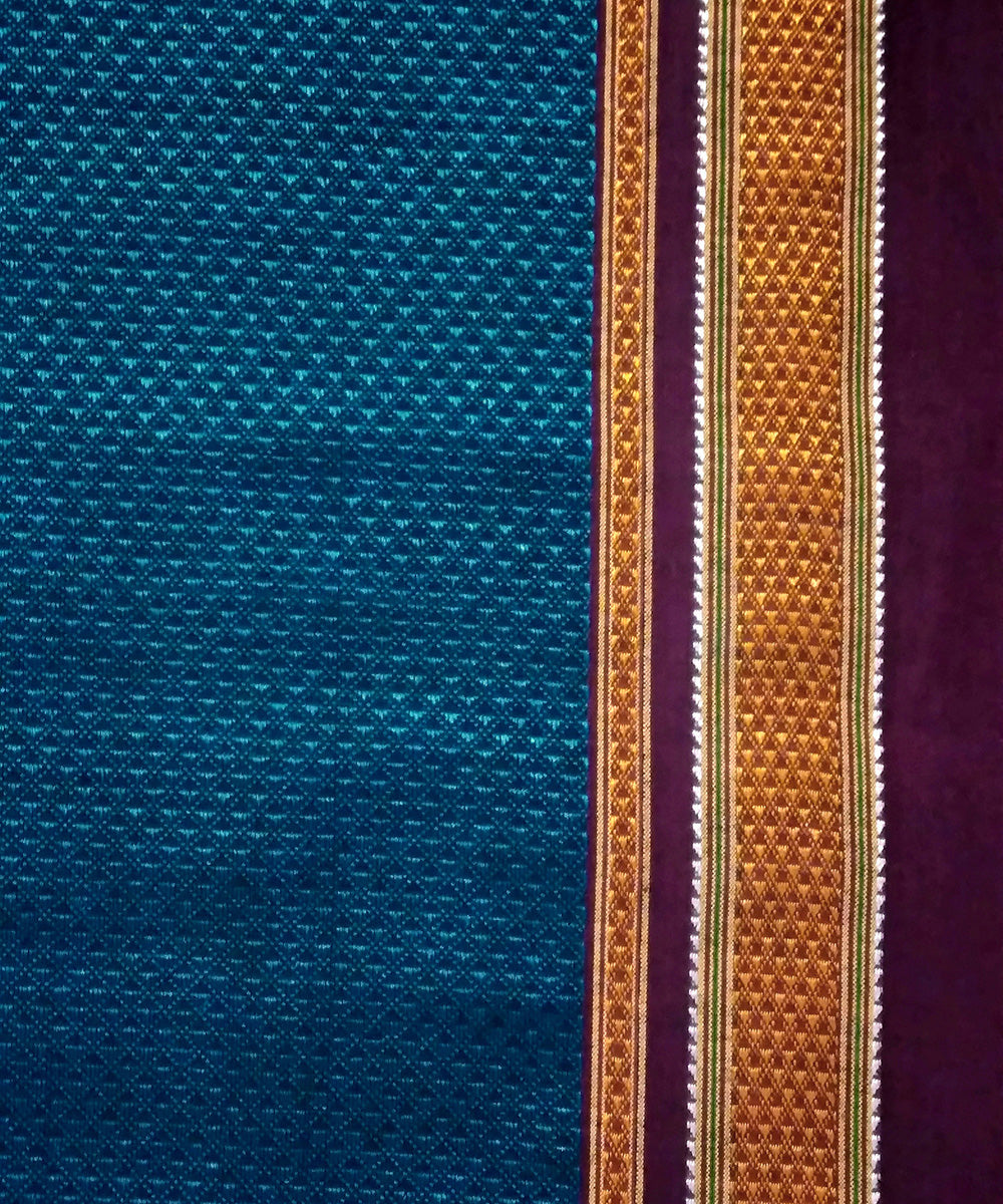 Blue handwoven cotton art silk khun fabric