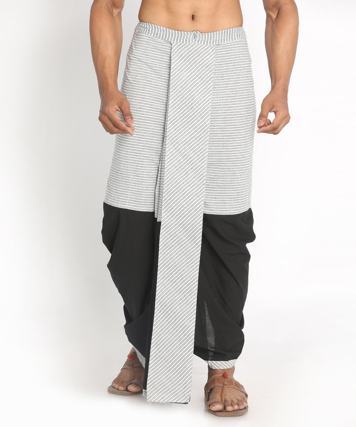 Black white striped handloom cotton ready to wear stitched dhoti