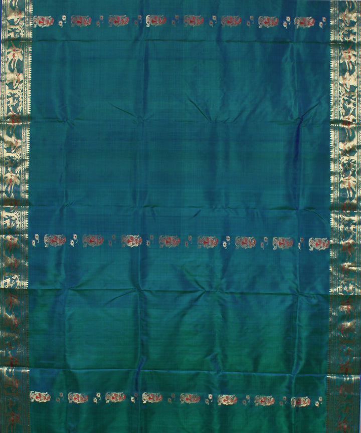 Dark turquoise handwoven silk baluchari saree