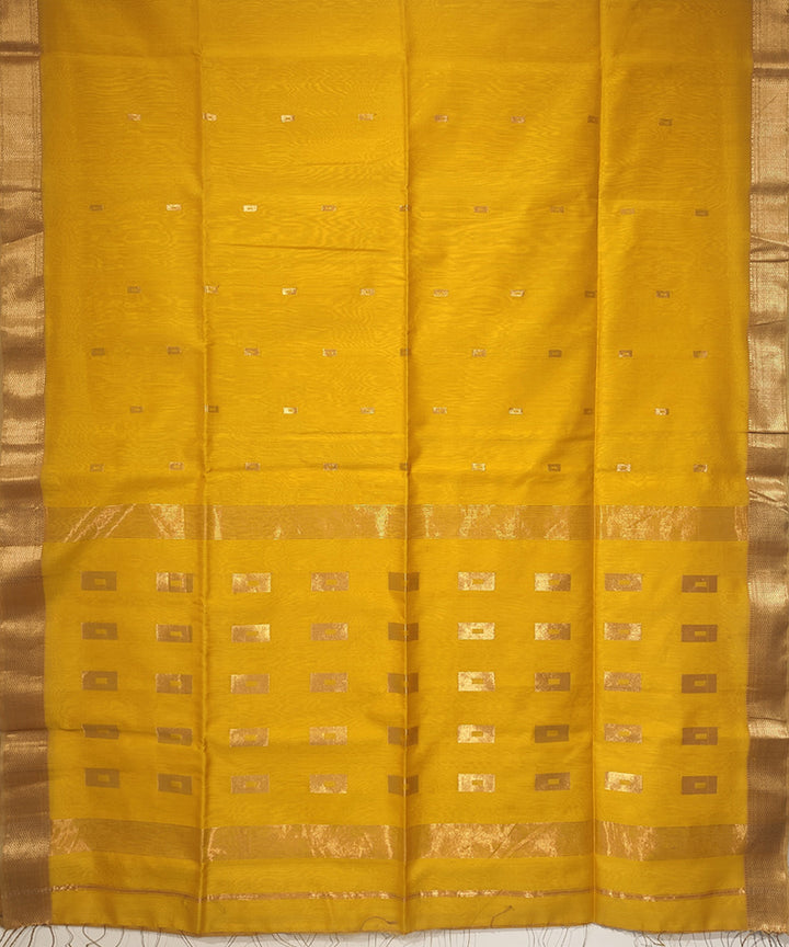 Yellow golden handwoven cotton silk maheshwari saree