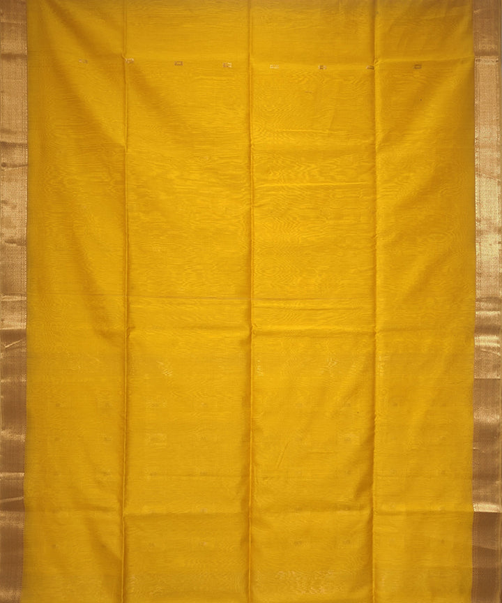 Yellow golden handwoven cotton silk maheshwari saree