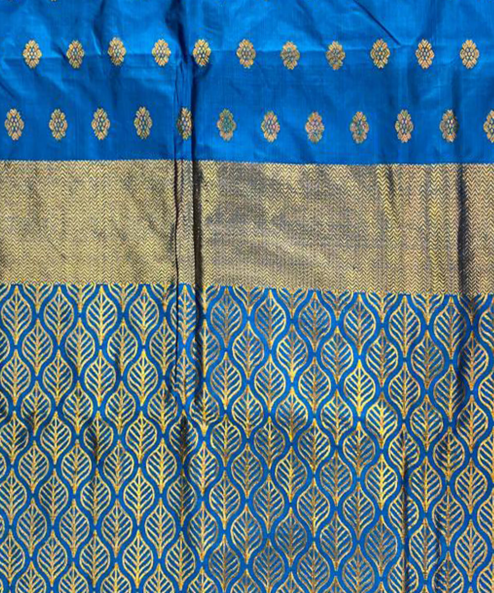 Dark blue golden zari handloom silk assam saree