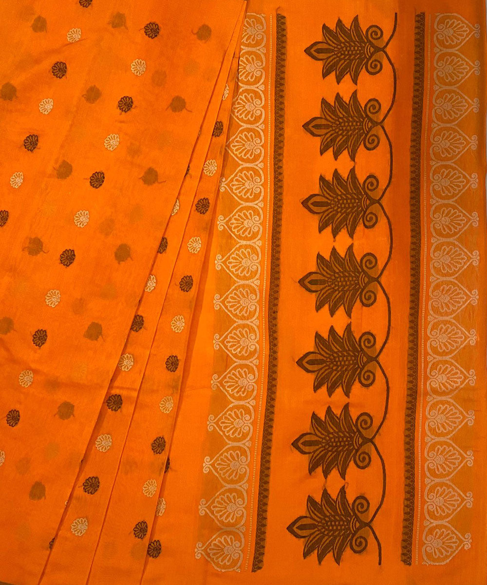 Orange handwoven extra weft tussar silk saree