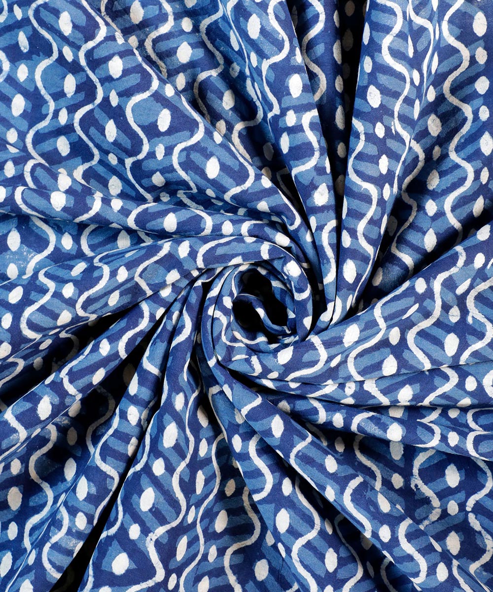 2.5 m Blue hand block printed cotton kurta material