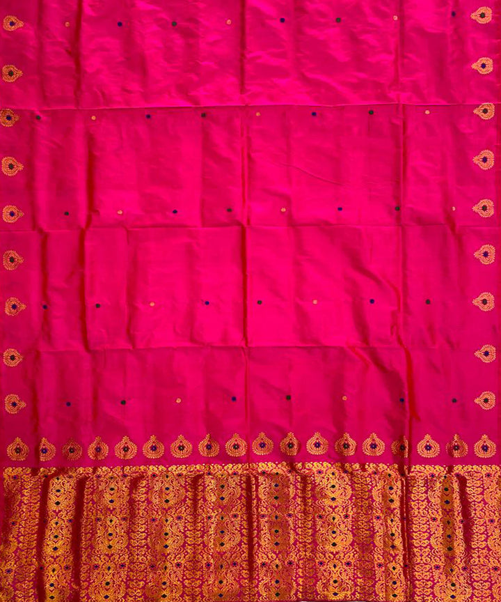 Pink golden zari handloom silk assam saree