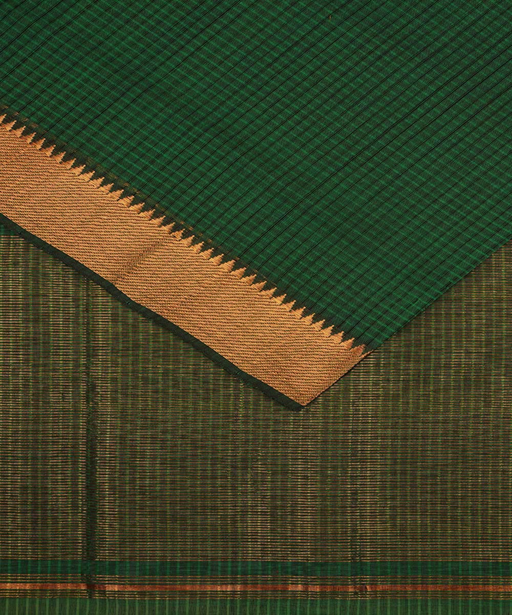 Dark green gold big border cotton handwoven mangalagiri saree