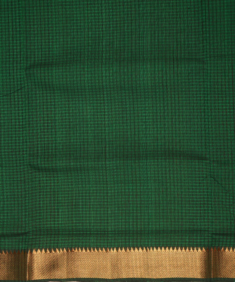 Dark green gold big border cotton handwoven mangalagiri saree