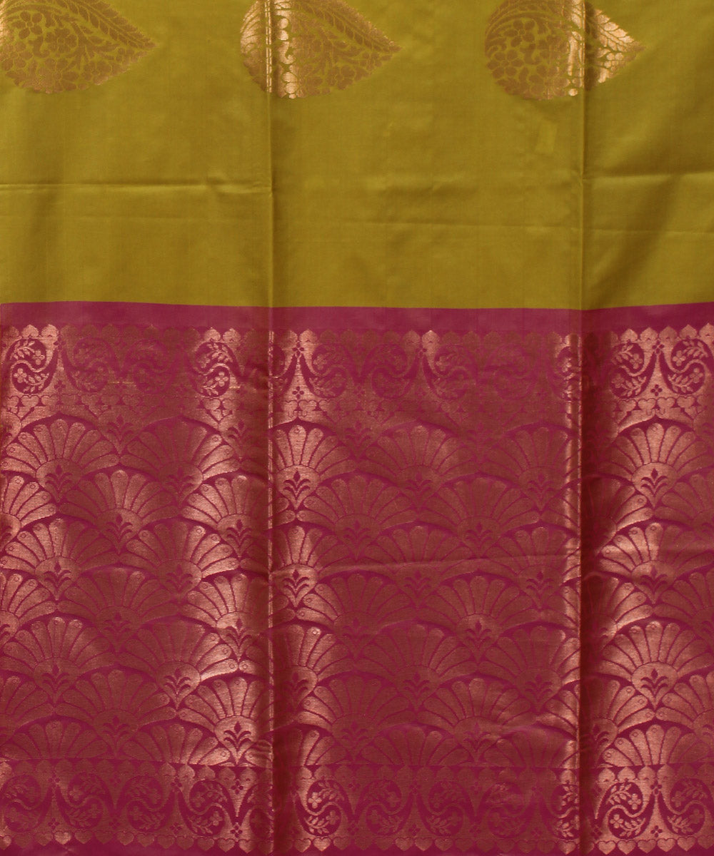 Olive green pink handwoven Karnataka soft silk saree