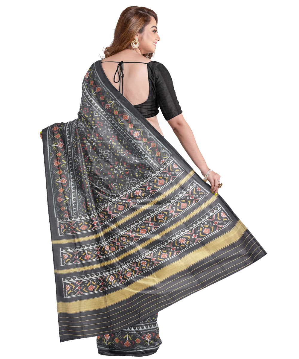 Black hand woven cotton patola sari