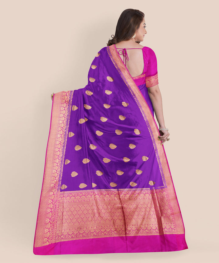 Purple and pink silk handloom banarasi saree