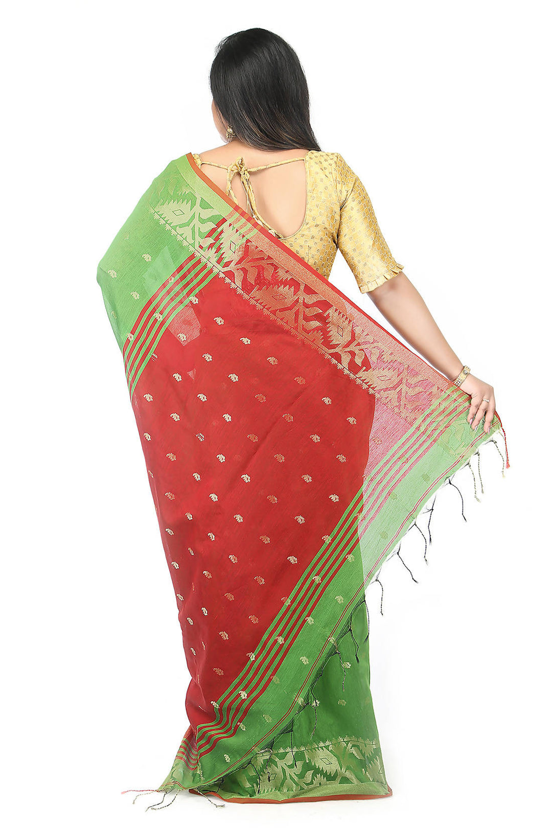 Green red bengal handloom extraweft work saree