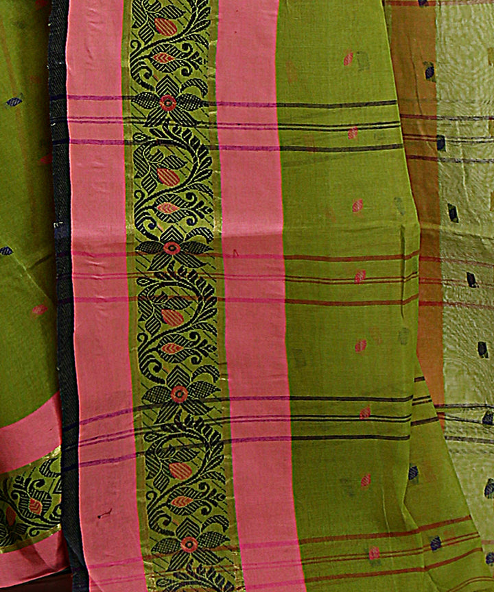 Olive green handwoven tangail tant cotton bengal saree