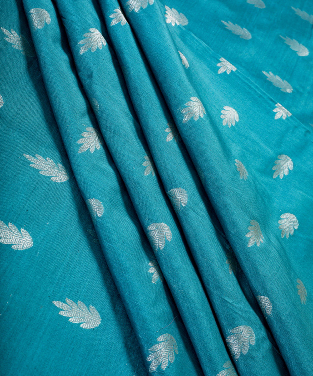 Indigo handwoven cotton silk banarasi fabric