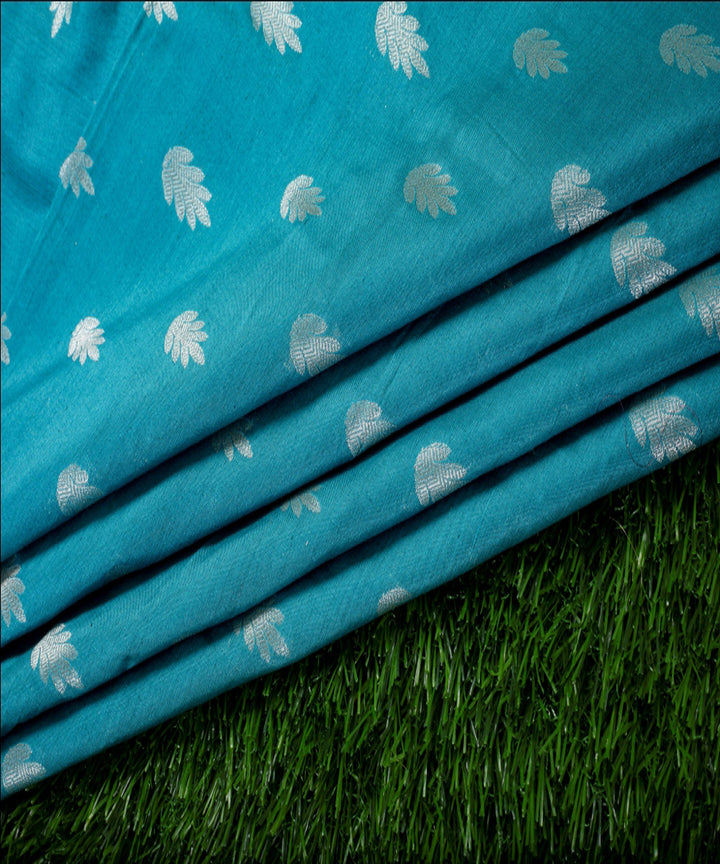 Sky blue handwoven phekwa buti cotton silk banarasi fabric