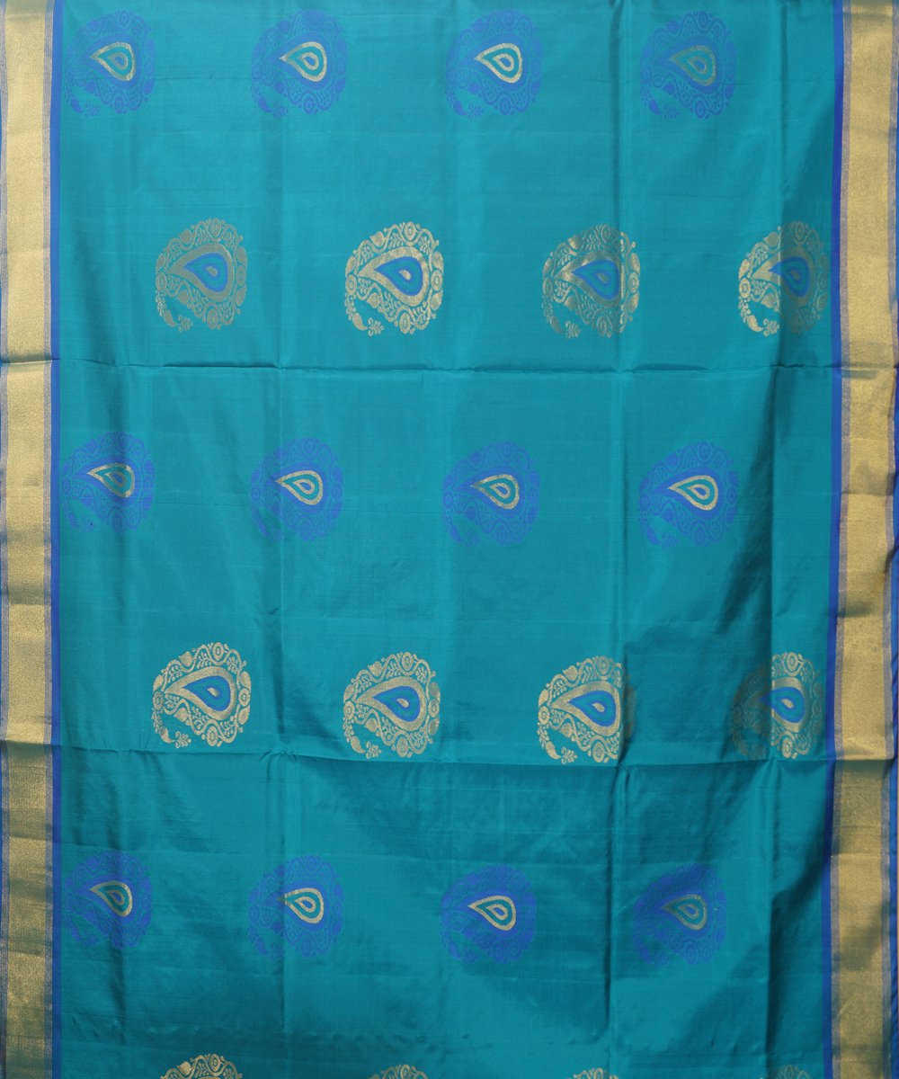 Sky and Navy Blue Handloom Soft Silk Saree