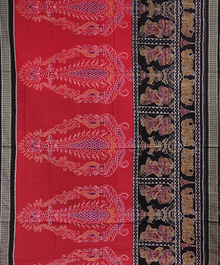 Maroon black handwoven cotton sambalpuri saree