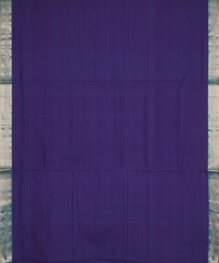 Blue purple silver big border cotton handwoven mangalagiri saree