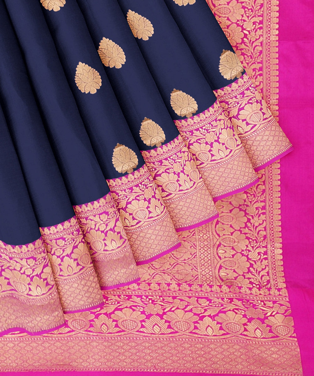 Navy blue and pink silk handloom banarasi saree