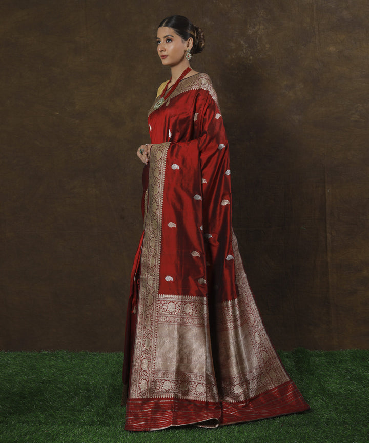 Maroon silk handloom banarasi saree