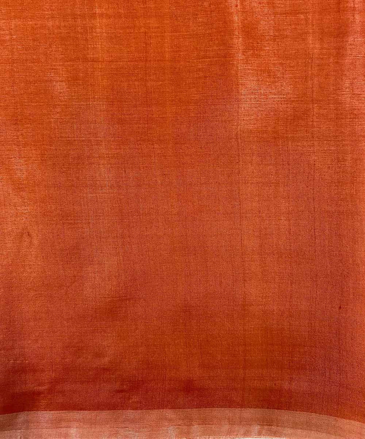 Rust orange handwoven extra weft tussar silk saree