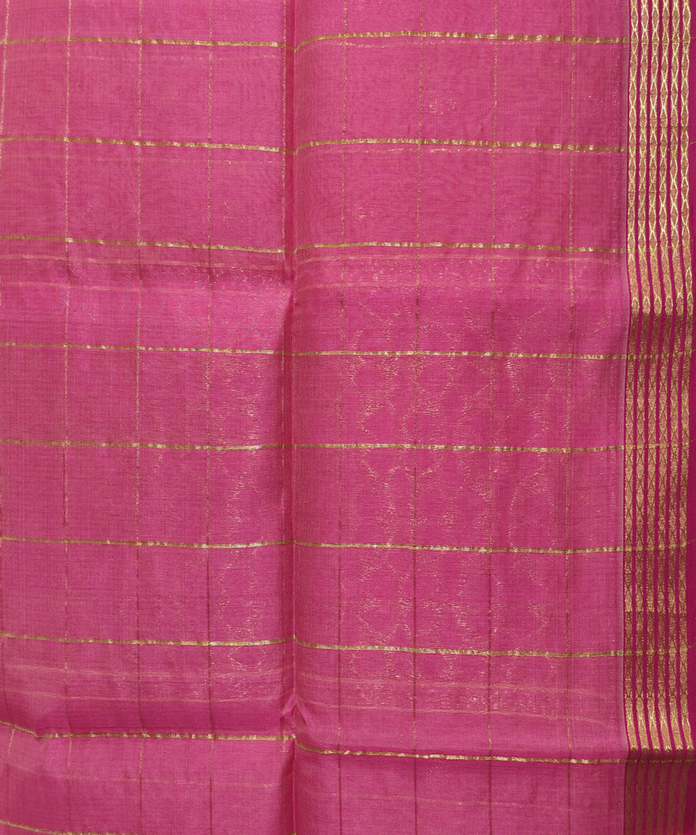 Yellow pink handwoven cotton silk maheshwari saree