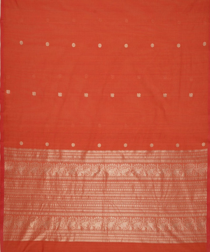 Orange zari handloom cotton kanchi saree