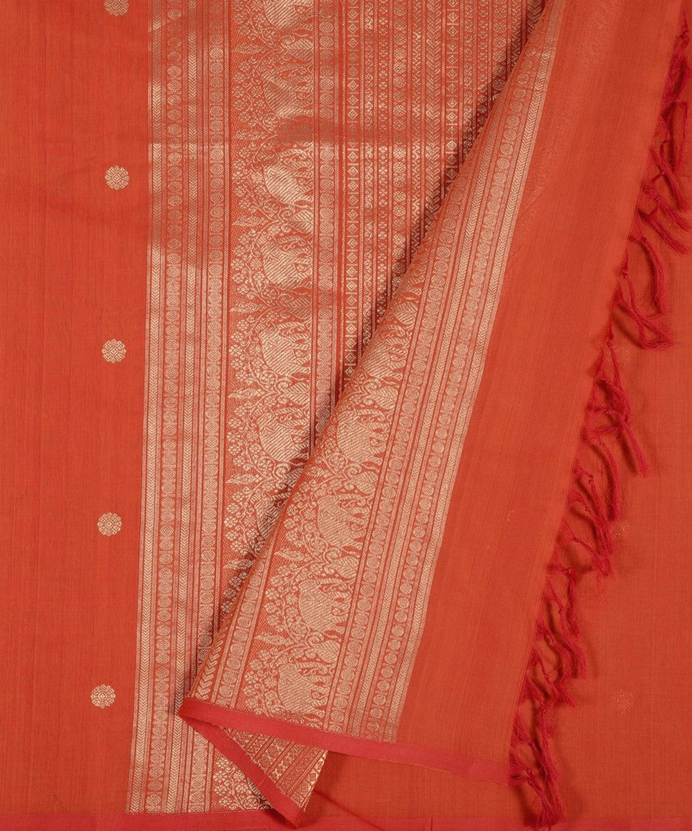 Orange zari handloom cotton kanchi saree