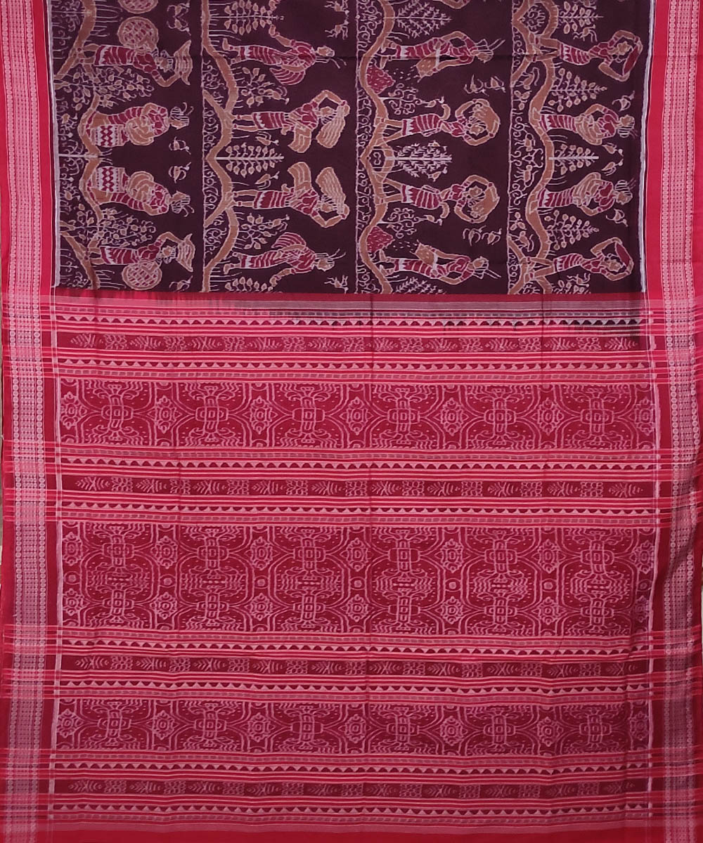 Mahogany red handwoven cotton sambalpuri saree