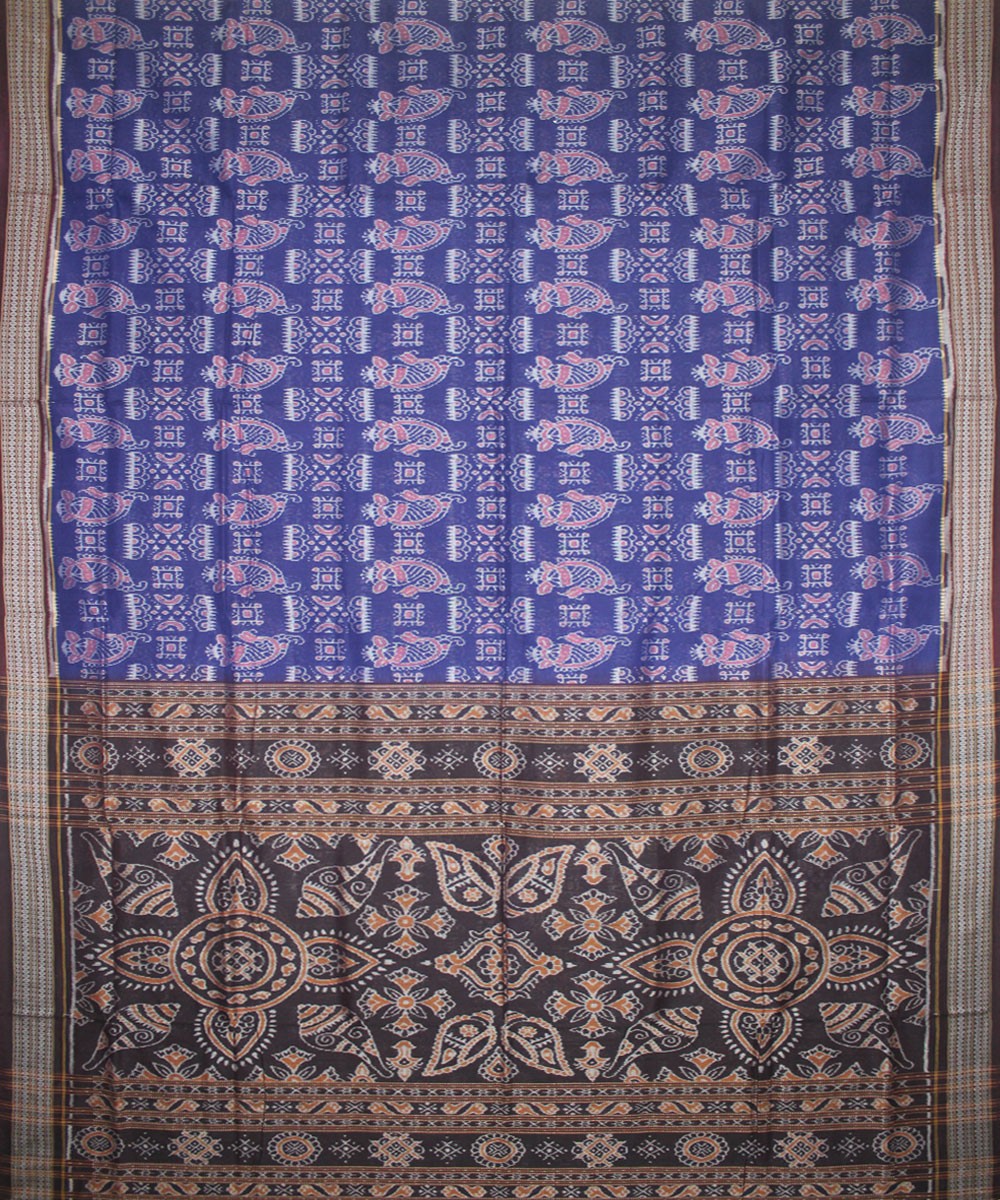 Handwoven Sambalpuri Ikat Cotton Saree in Blue and Coffee