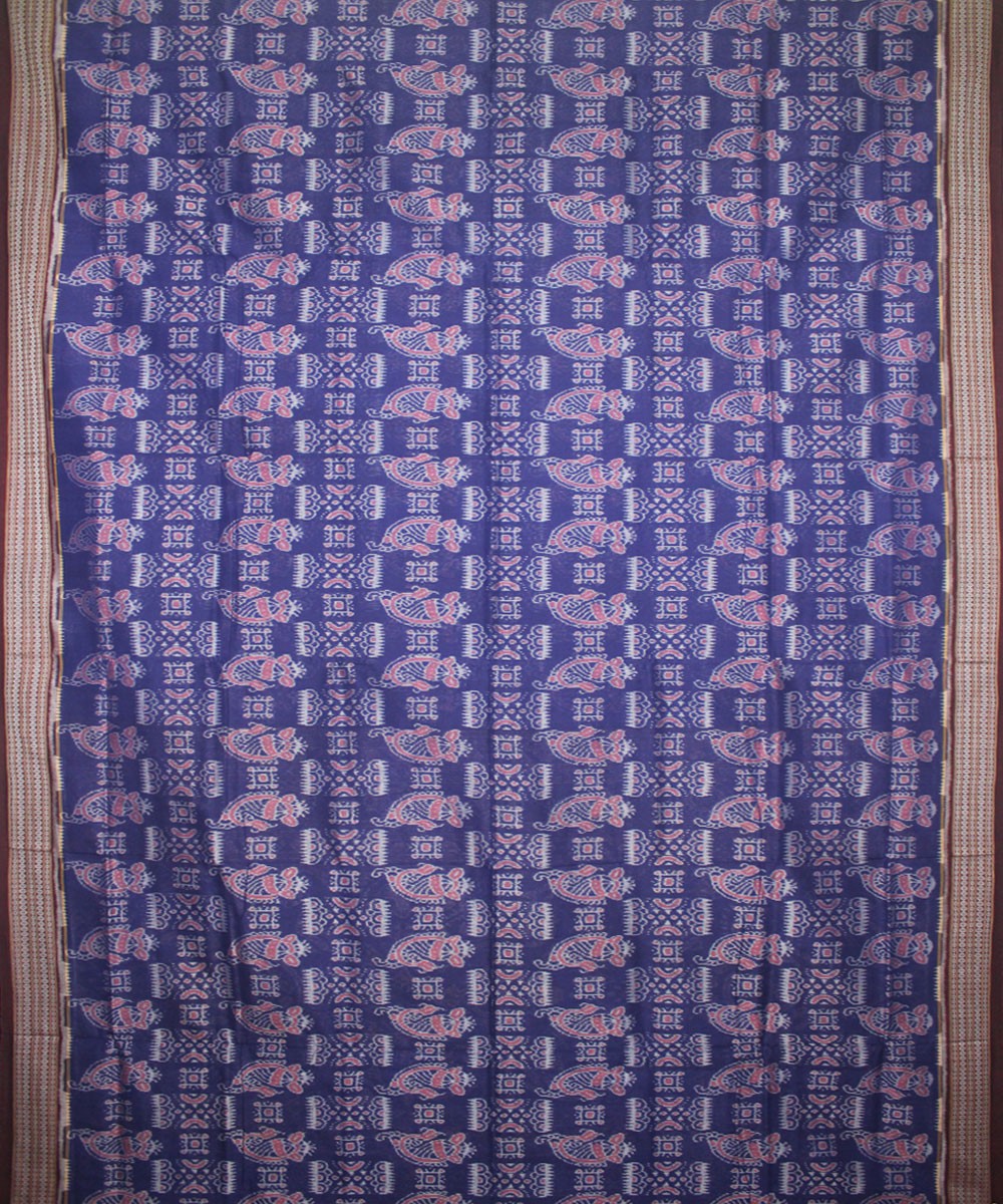 Handwoven Sambalpuri Ikat Cotton Saree in Blue and Coffee