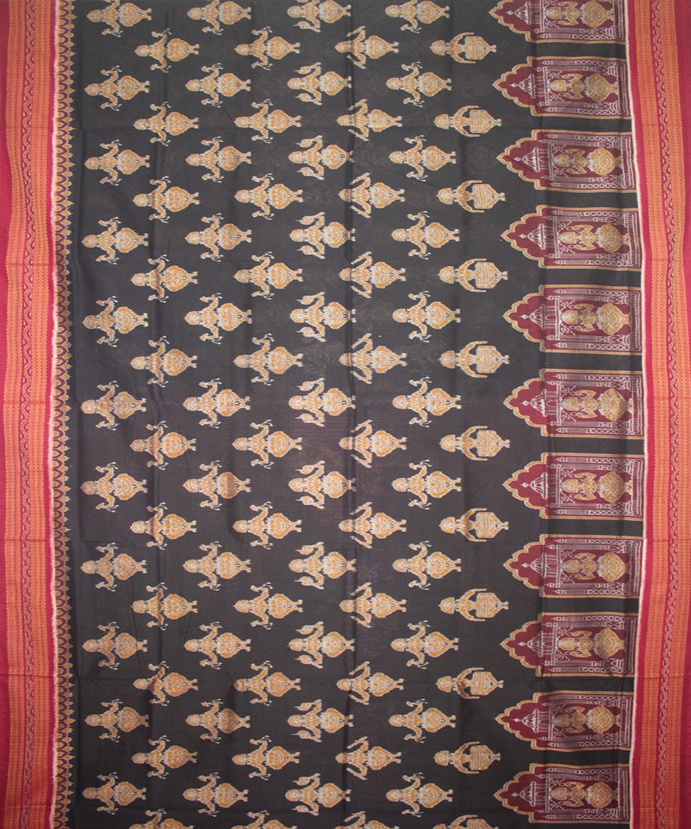 Handwoven Sambalpuri Ikat Cotton Saree in Black and Maroon