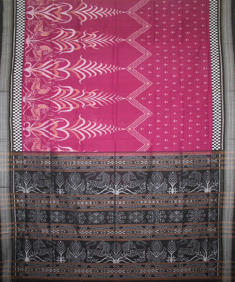 Handwoven Sambalpuri Ikat Cotton Saree in Byzantine and Black