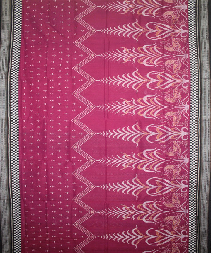 Handwoven Sambalpuri Ikat Cotton Saree in Byzantine and Black