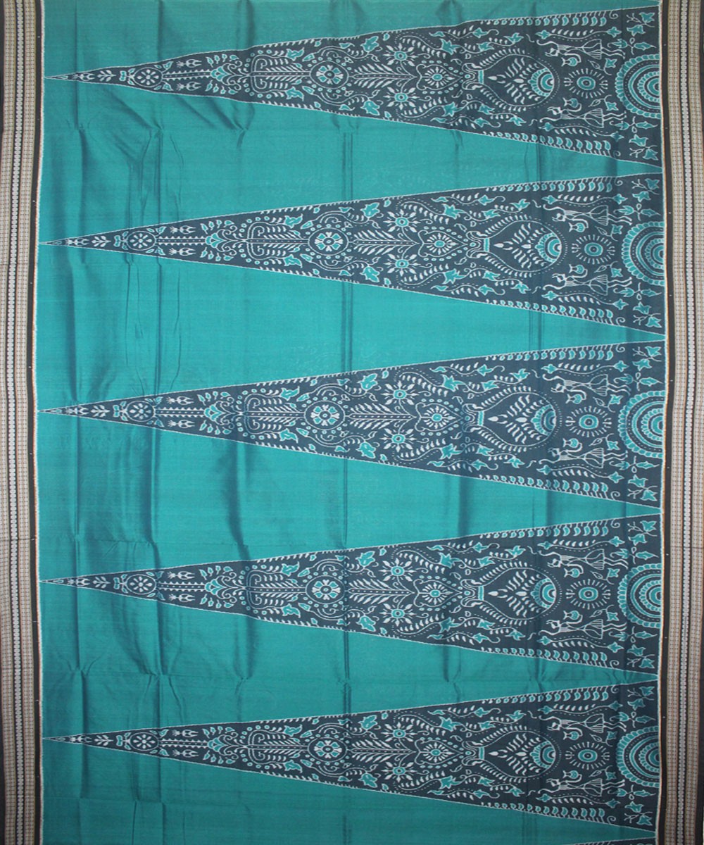 Handwoven Sambalpuri Ikat Cotton Saree in Ball Blue and Black