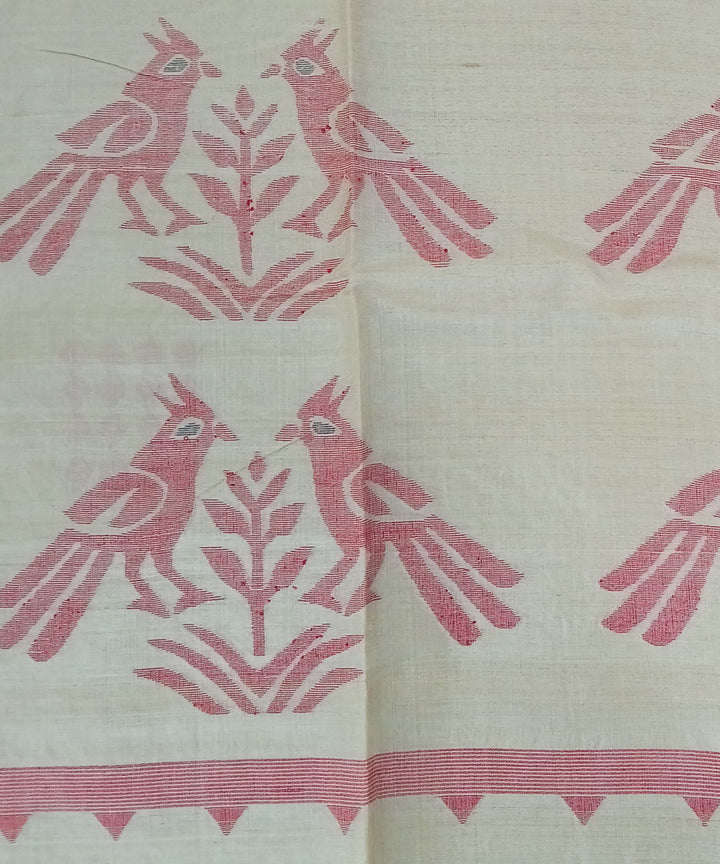 Beige red handwoven tussar silk bengal jamdani saree