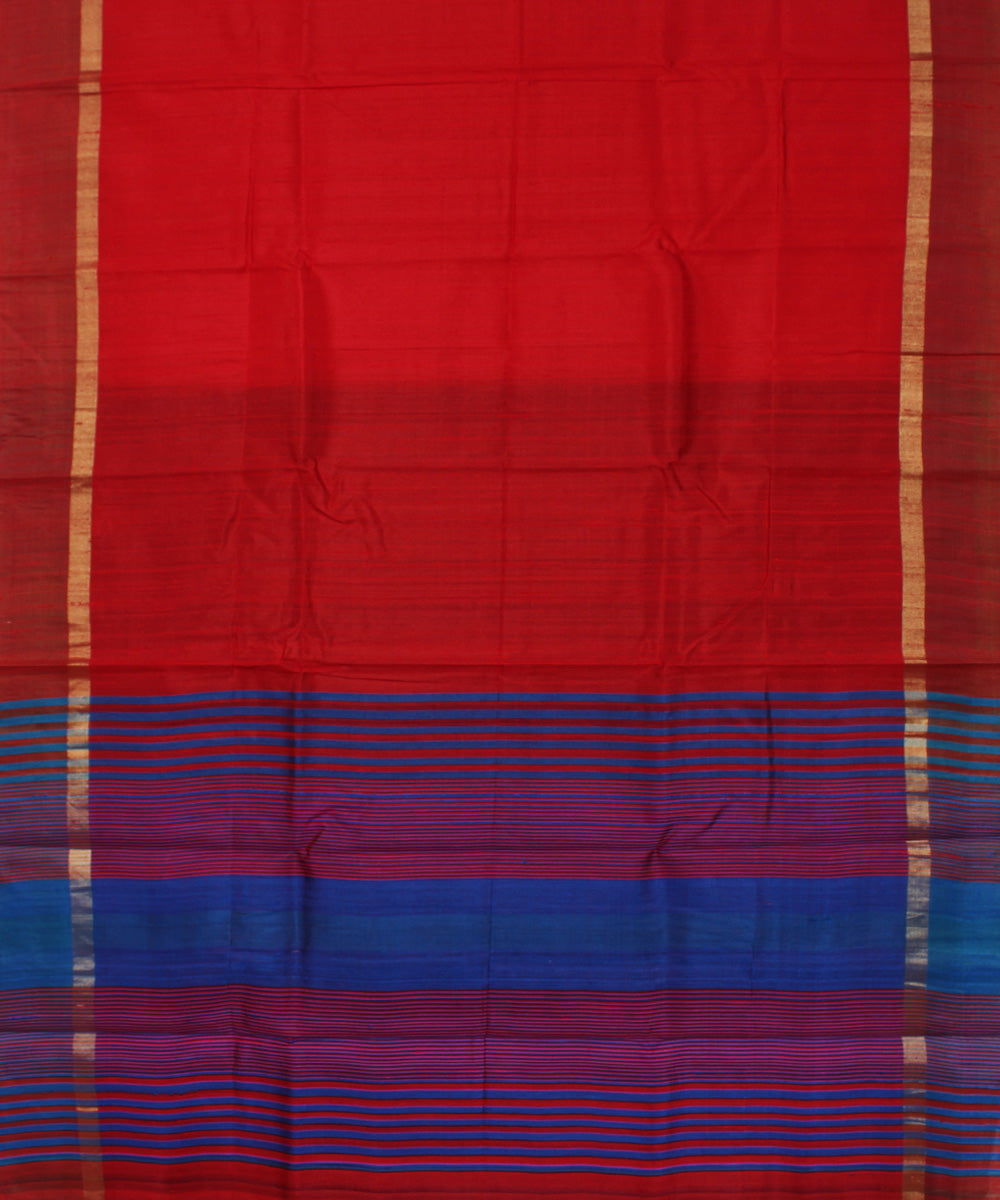 Red blue cotton handwoven karnataka raw silk saree