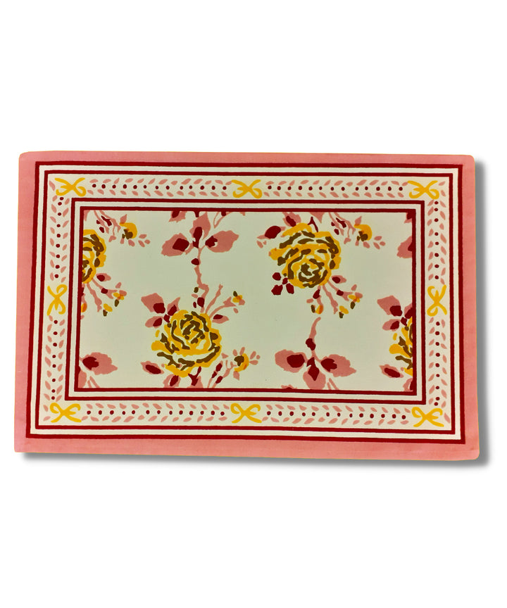 Pink hand block print cotton table mat with napkin