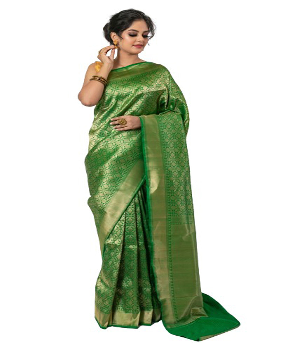 Dark green handloom silk brocade work banarasi saree