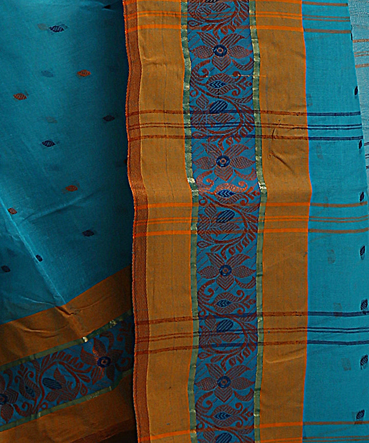 Turquoise handwoven tangail tant cotton bengal saree