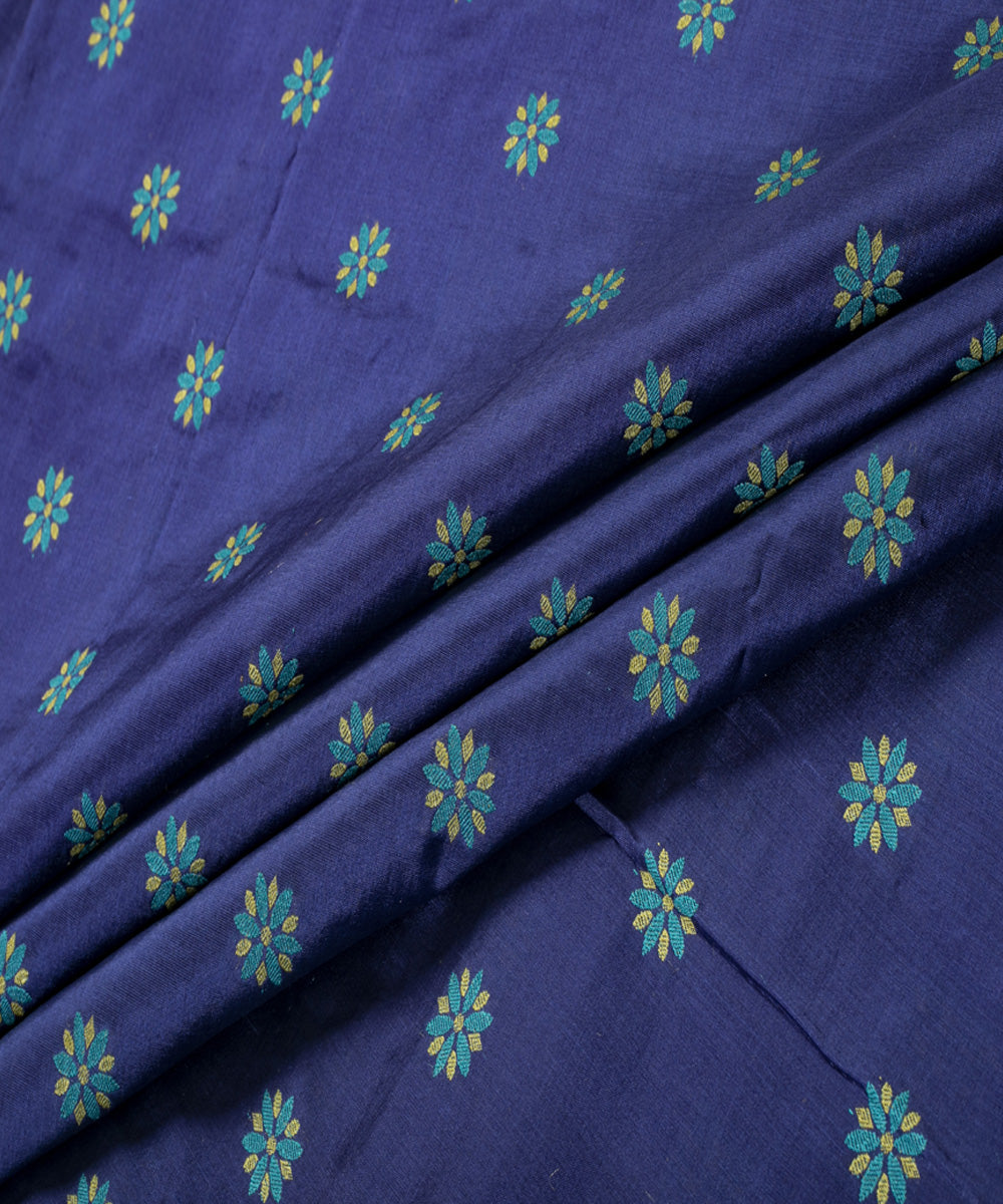 Navy blue handwoven cotton silk banarasi fabric