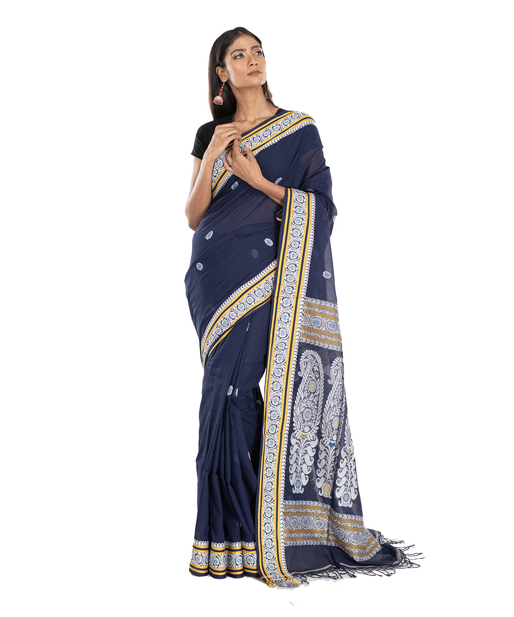 Dark blue handloom tangail bengal cotton saree