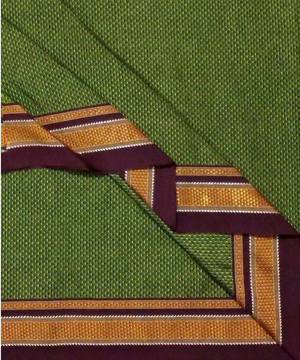Olive green handwoven cotton art silk khun fabric