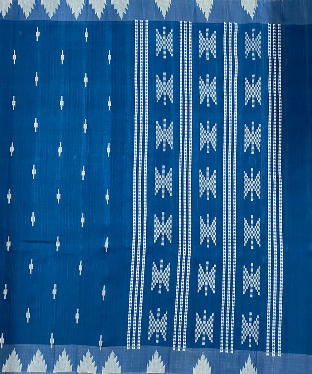 Navy blue handwoven extra weft tussar silk saree