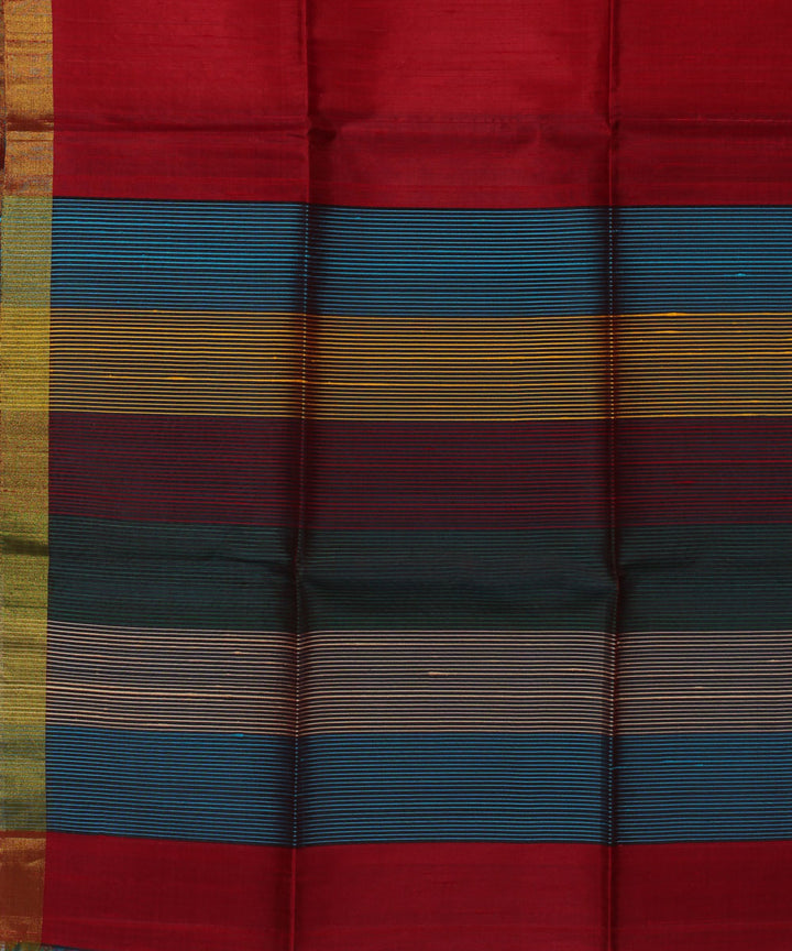 Red multicolor stripes handwoven Karnataka silk saree